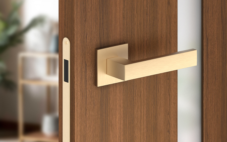 Maner usa de interior, CUBE SLIM, auriu mat, cu rozeta cilindru/butuc [3]