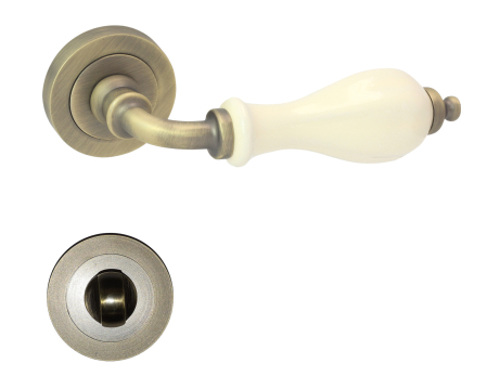 Manere - Maner usa de interior, Viola, bronz mat, portelan bej, cu rozeta buton