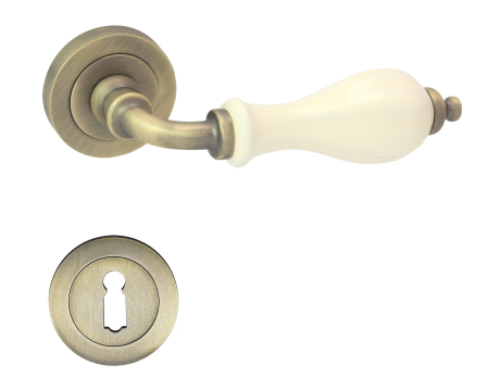 Maner usa de interior, Viola, bronz mat, portelan bej, cu rozeta cheie