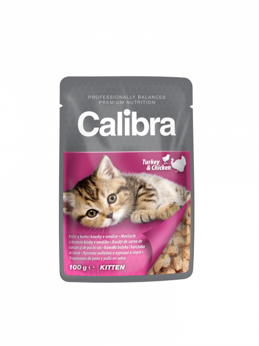 Hrană umedă pentru pisici - Calibra Pounch Premium Kitten Turkey and Chicken plic 100 g [1]
