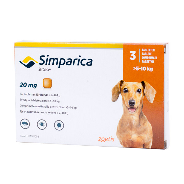 Deparazitare externa pentru caini Simparica 20 mg 5-10 kg cutie cu 3 tablete [1]
