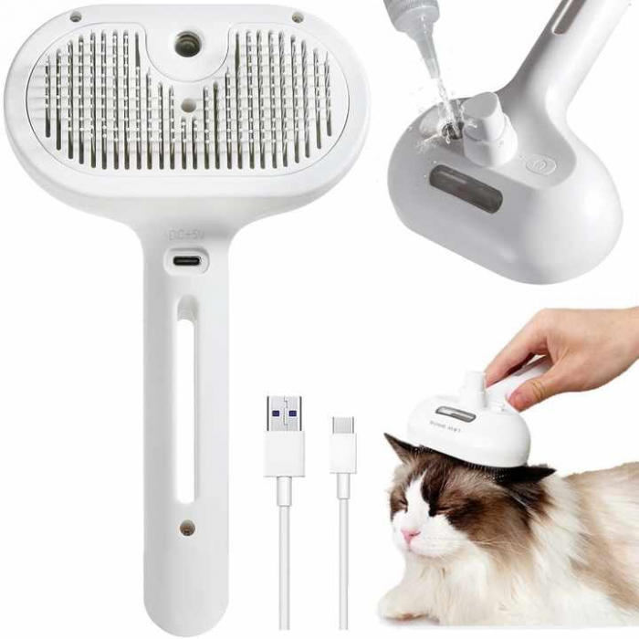 Perie cu abur pentru pisici, perie de îndepărtare a părului pentru câini, pieptene cu rezervor de apă, perie de curățare pentru pisici, produs de îngrijire pentru animale de companie [1]