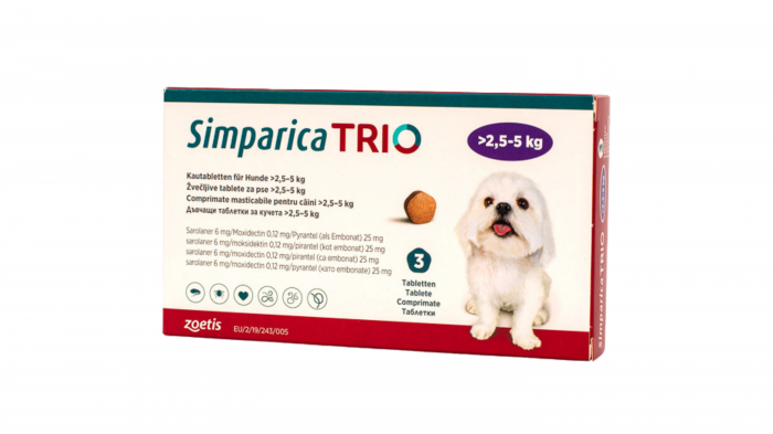 Simparica Trio 6 mg (2.5 - 5 kg) x 3 tablete - deparazitare externa si interna pentru caini [1]