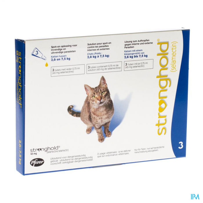 Deparazitare externa si interna pentru pisici Stronghold 45 mg ( 2,5-7,5 kg ) cutie cu 3 pipete [1]