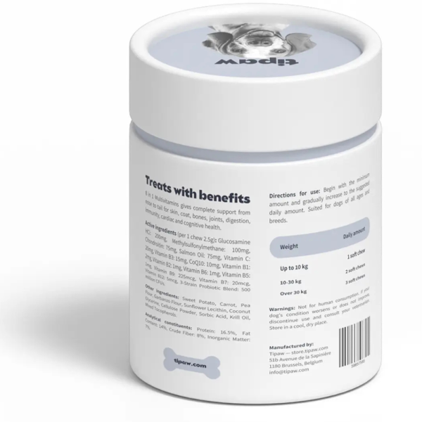 Tipaw 8-in-1 Multivitamins – Supliment multivitaminic complet pentru câini, 60 de comprimate masticabile moi, Complex 8-în-1 cu vitamine, minerale și nutrienți esențiali pentru energie, imunitate și s [4]