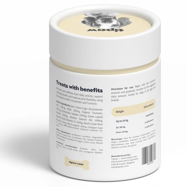 Tipaw Hip & Joint pentru câini – Supliment articulații cu glucozamină și MSM, 60 comprimate masticabile moi [2]