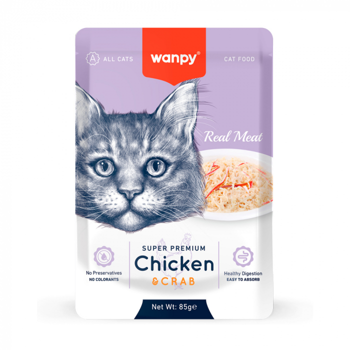 Wanpy hrana umeda pui si crab 85 gr pentru pisici [1]