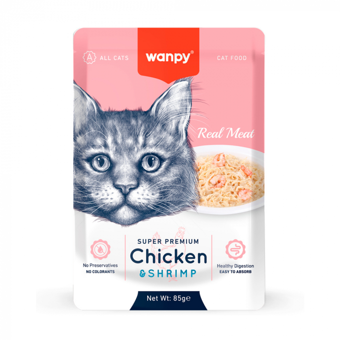 Wanpy hrana umeda pui si creveti 85 gr pentru pisici [1]
