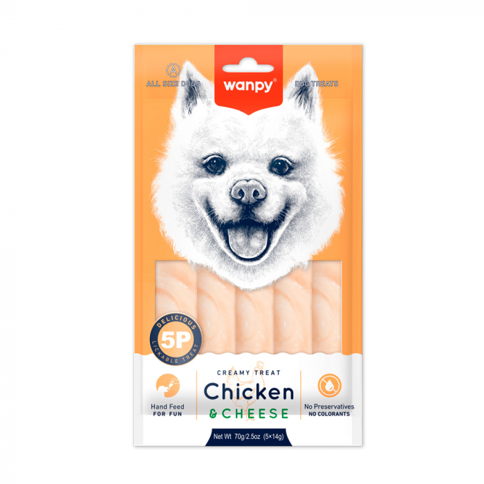 Wanpy recompensa caini crema de pui si branza 5x14 gr [1]