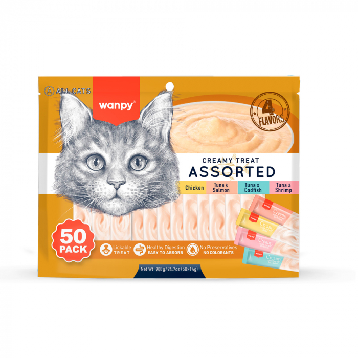 Wanpy recompensa cremoasa pisici mix arome 25x14 gr [1]