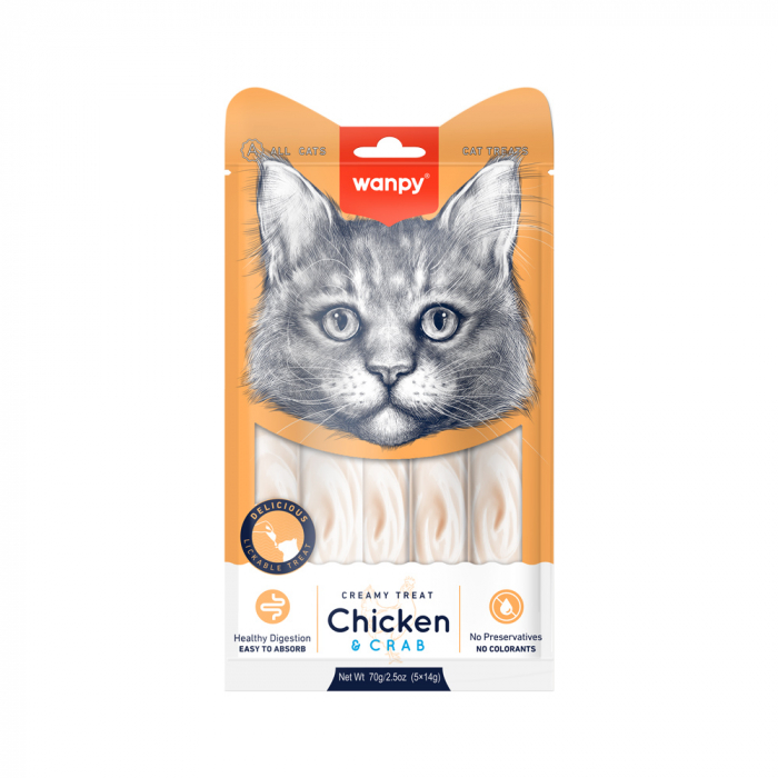 Wanpy recompensa pisici crema de pui si crab 5x14 gr [1]