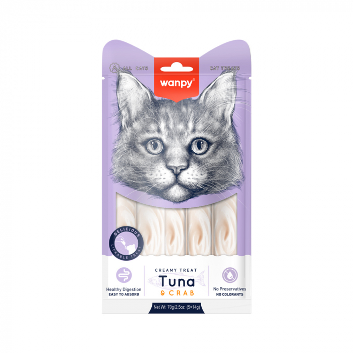 Wanpy recompensa pisici crema de ton si crab 5x14 gr [1]