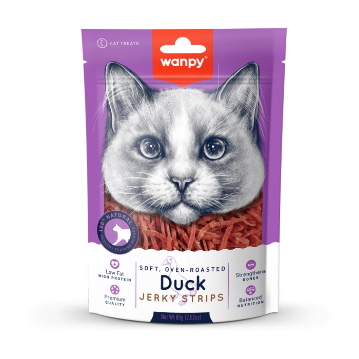 Wanpy recompensa pisici jerky bucati de rata 80 gr [1]