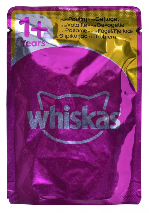 WHISKAS Adult pliculețe 4 x 85 g hrană umedă pentru pisici adulte, în jeleu (bucăți cu: pui, curcan, pasăre, rață) [5]