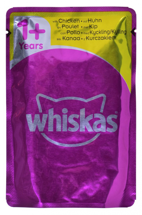 WHISKAS Adult pliculețe 4 x 85 g hrană umedă pentru pisici adulte, în jeleu (bucăți cu: pui, curcan, pasăre, rață) [2]
