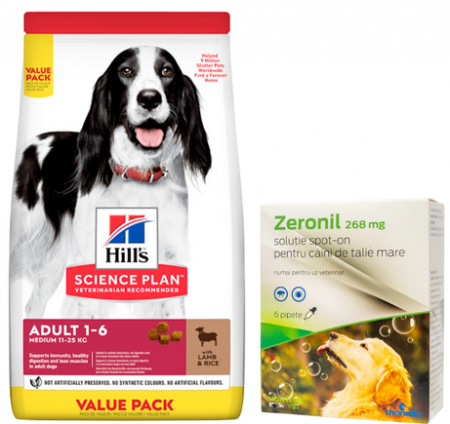 HILLS SP - Pachet 18kg Hill's SP Canine Adult Medium Lamb and Rice Value Pack + Deparazitare externa Zeronil 268mg 20-40kg
