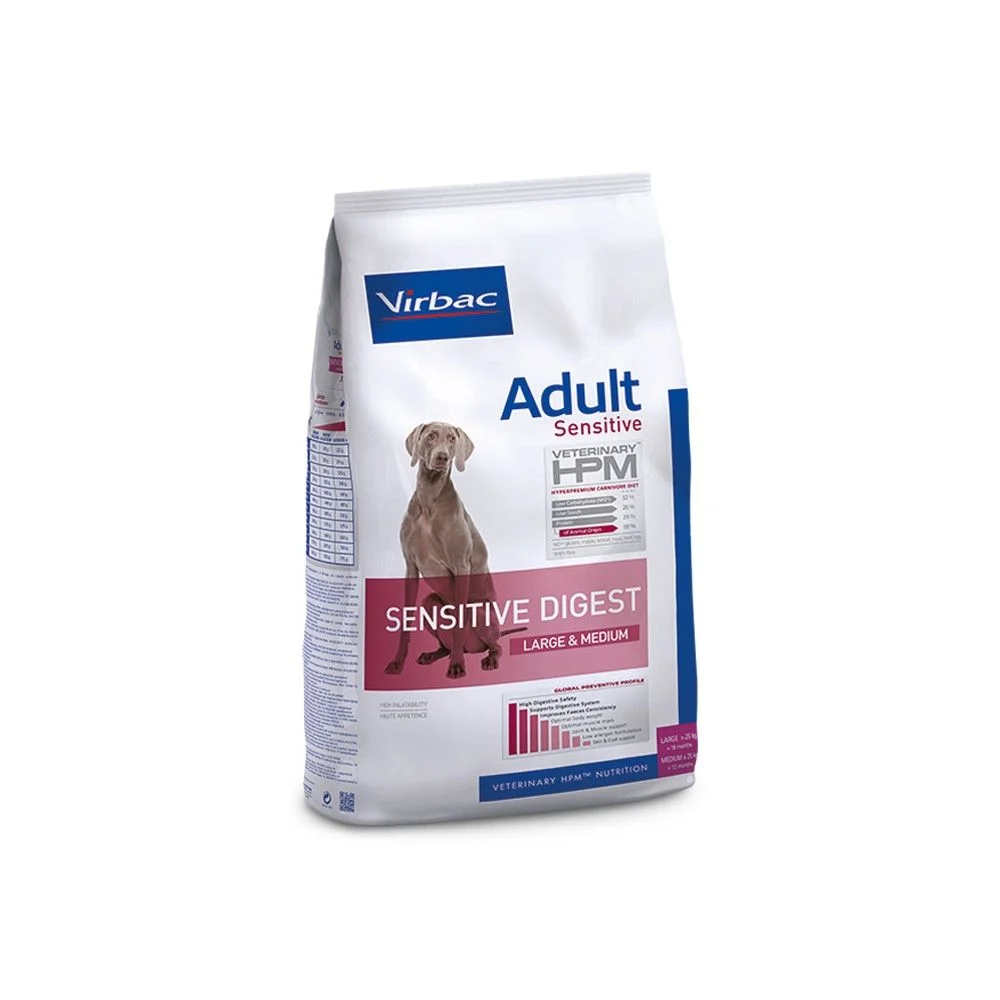 VIRBAC - 3kg Virbac HPM Adult Dog Sensitive Digest Large+Mediu , hrana inteligenta pentru caini adulti cu stomac sensibil
