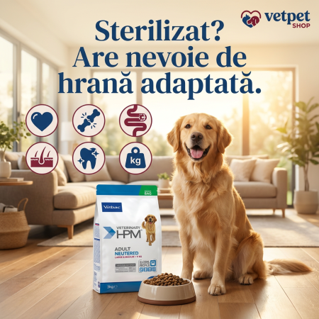 VIRBAC - 3kg Virbac HPM Adult Neutered Dog Large & Medium – Hrană Uscată pentru Câini Sterilizați de Talie Medie și Mare