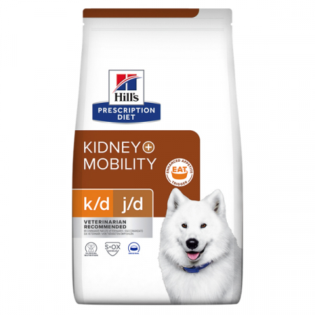 4 kg Hill's PD Canine K/D + Mobility, hrană uscată dietă veterinară pentru câini cu afecțiuni renale si articulare
