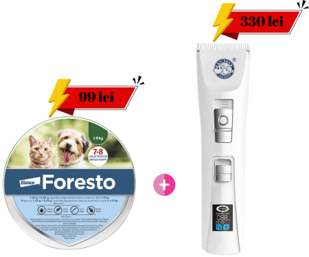 Pachete Promo - Pachet 99lei Foresto - Zgardă Antiparazitară pentru câini mici și pisici (38 cm) + 330lei   Masina de tuns profesionala pentru caini si pisici