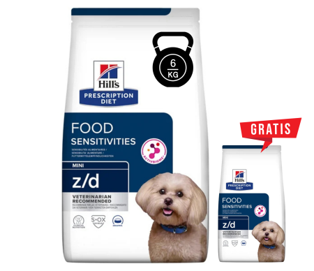 PENTRU CÂINI - 6kg+1kg cadou Hill's PD Canine Z/D Mini, dieta veterinara pentru caini cu probleme dermatologice