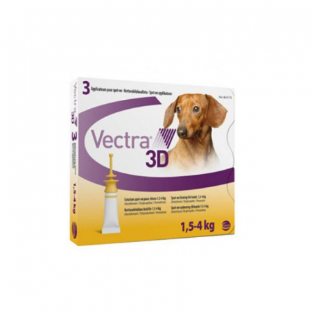 ANTIPARAZITARE EXTERNE - Deparazitare externă pentru câini VECTRA 3D DOG, 1,5 - 4 KG - set 3 pipete