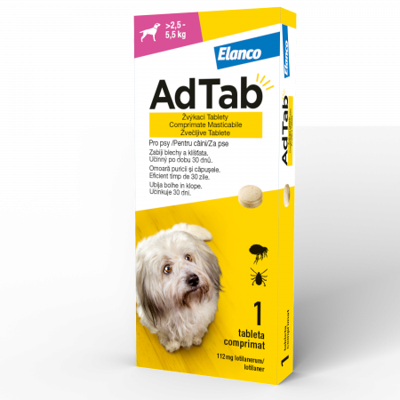 AdTab - AdTab Dog 112.5MG (>2,5–5,5 kg) - 1 tabletă antiparazitara externa pentru caini