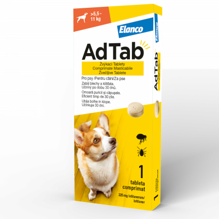 AdTab - AdTab Dog 225MG (>5,5–11 kg) - 1 tabletă antiparazitara externa pentru caini