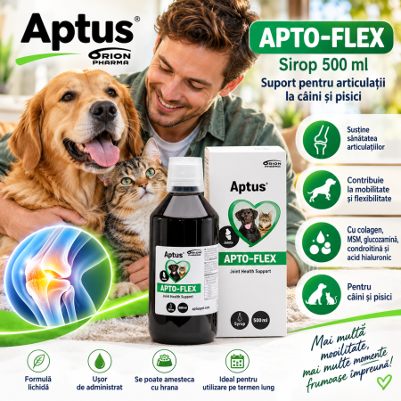 PROMOȚII - Aptus Apto-Flex Sirop 500 ml – Supliment Articulații Câini și Pisici
