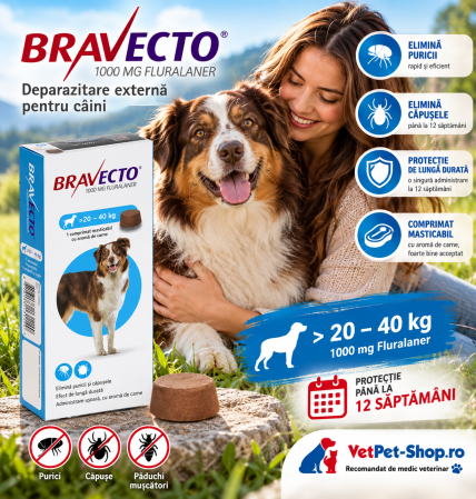 PRESCRIPTIE MEDICALA - Bravecto 20 - 40 kg - deparazitare externa pentru caini