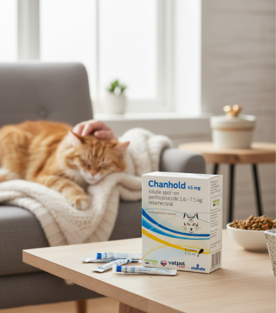 Chanhold 6% 45mg 2.6-7.5kg, 6 pipete deparazitare externa si interna pentru pisici [1]