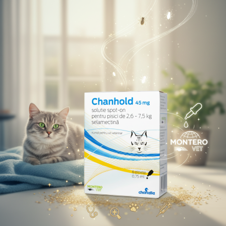 PRESCRIPTIE MEDICALA - Chanhold 6% 45mg 2.6-7.5kg, 6 pipete deparazitare externa si interna pentru pisici