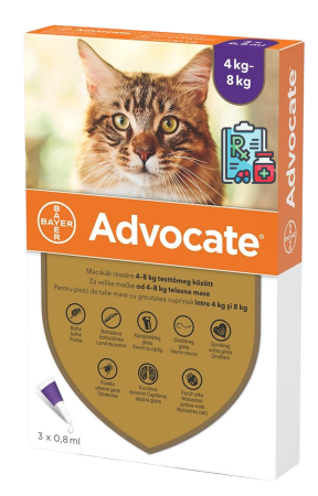 Advocate - Deparazitare externă și internă Advocate Cat 4-8 kg, cutie cu 3 pipete