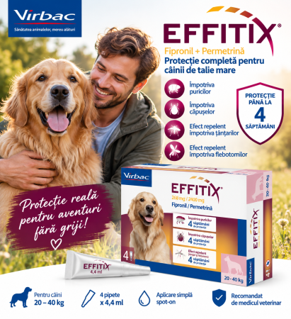 Effitix - Effitix L 20–40 kg x 4 pipete – antiparazitar extern pentru câini
