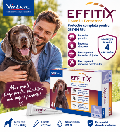 Effitix - Effitix M 10–20 kg, 4 pipete – Antiparazitar câini