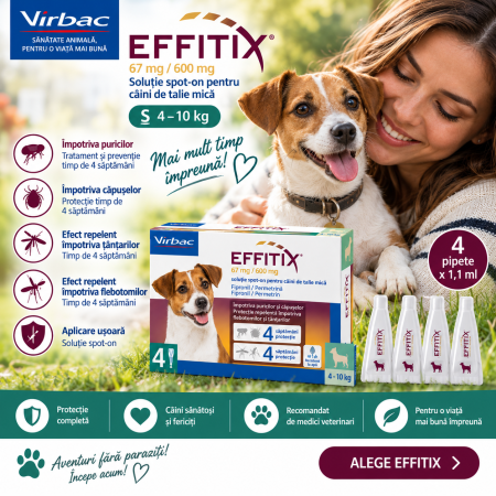 Effitix - Effitix S 4–10 kg x 4 pipete – antiparazitar extern pentru câini mici
