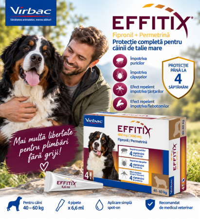 Effitix - Effitix XL 40–60 kg x 4 pipete – antiparazitar extern pentru câini
