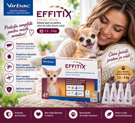 Effitix - Effitix XS 1,5–4 kg x 4 pipete – antiparazitar extern pentru câini foarte mici