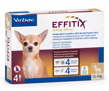 Effitix XS 1,5–4 kg x 4 pipete – antiparazitar extern pentru câini foarte mici [1]