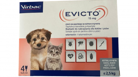 Evicto - Evicto 15mg 4 pipete, pipeta deparazitare externa si interna pentru caini si pisici pana in 2,5kg
