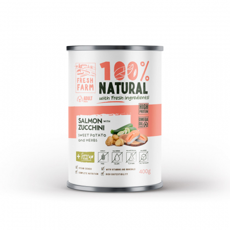 Produse - Fresh Farm Coarse pate with salmon, zucchini, sweet potatoe and herbs 400g