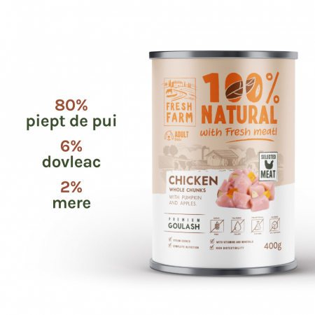 Fresh Farm Goulash with chicken, pumpkin and apple 400 gr, hrană umedă (conservă) pentru caini adulti cu gust irezistibil de pui [1]
