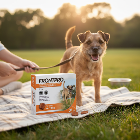 PROMOȚII - Frontpro 28 mg, comprimate masticabile antiparazitare pentru câini 4-10 kg, împotriva puricilor și căpușelor, 3 comprimate