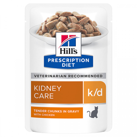 Produse - 85g Hill's PD Feline K/D Chicken (plic), hrană umedă dietă veterinară pentru pisici cu probleme renale