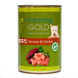 Hrană umedă pentru câini cu carne de vânat și pui - Maradog Gold, conservă 400 g [0]