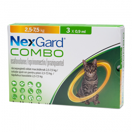 Antiparazitare - Nexgard Combo pentru Pisici 2,5–7,5 kg – 3 Pipete Spot-on Antiparazitare