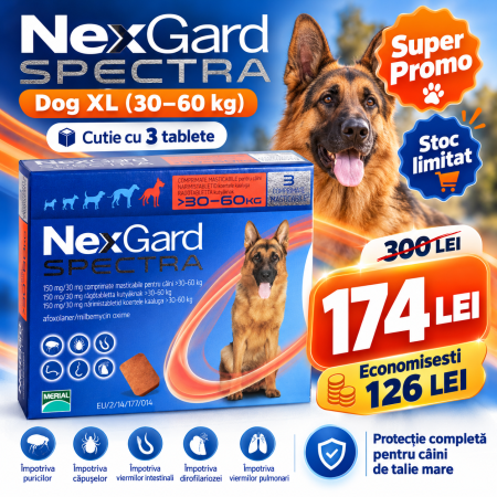 PRESCRIPTIE MEDICALA - Deparazitare externă pentru câini - Nexgard Spectra XL cutie cu 3 comprimate masticabile