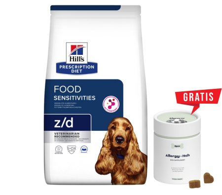 PROMOȚII - Pachet 10kg Hills PD z/d Canine , hrană uscată dietă veterinară hipoalergenică pentru câini + Tipaw – Scapă de mâncărimi! Supliment pentru câini cu probleme de piele, 60 de comprimate masticabile moi