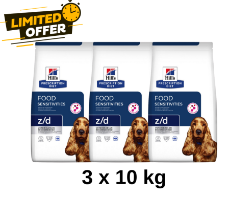 PROMOȚII - Pachet 3 x 10kg Hills PD z/d Canine , hrană uscată dietă veterinară hipoalergenică pentru câini - Pret special cu livrare gratuita