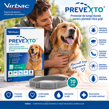 PreveXto Virbac Zgardă Antiparazitară Câini peste 8 kg, 70 cm [2]